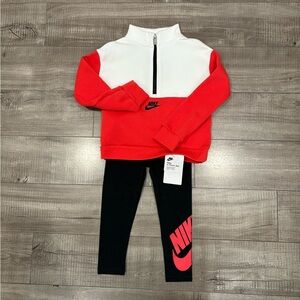 Nike Red and White Quarter-Zip Pullover with Black Leggings